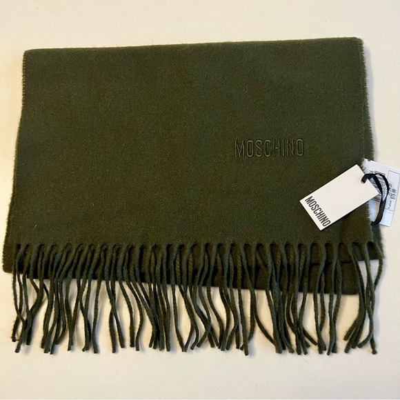 Moschino Olive Green with olive green Pattern Moschino UNISEX Scarf - Picture 2 of 4
